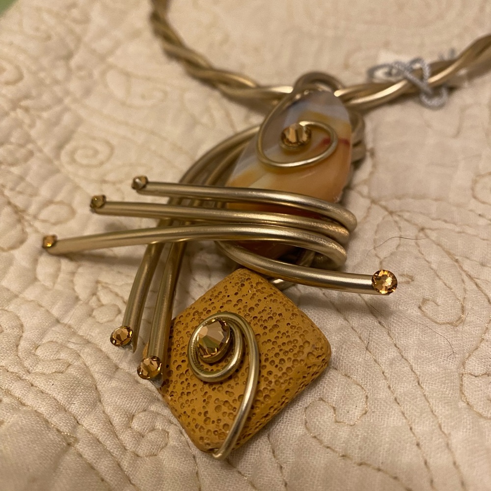 Jeff Lieb agate Swarovski statement necklace choker wire wrapped